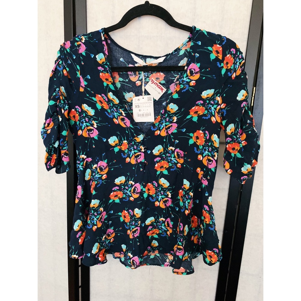 ZARA TRAFUC COLLECTION Blue Floral Babydoll Blouse